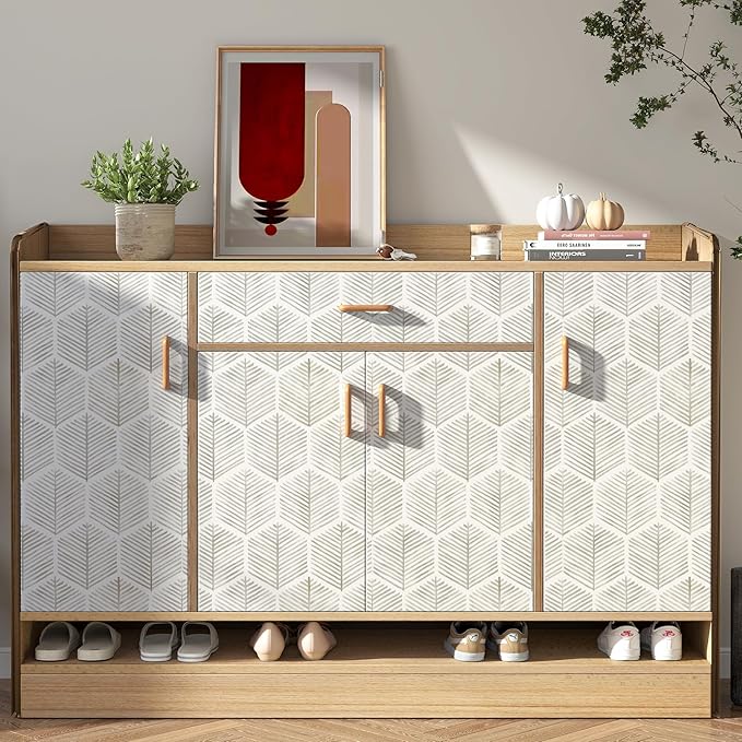 MelunMer Modern Peel and Stick Wallpaper Boho Contact Paper for Cabinets/Drawers 591In L 17.3In W Self Adhesive Removable Wallpaper for Bedroom/Bathroom Waterproof Geometric Contact Paper Beige/White
