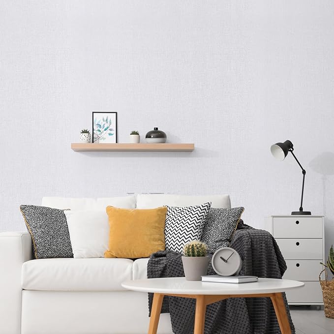 CAX Grasscloth Peel and Stick Wallpaper White Contact Paper 15.7"x 1181" White Grasscloth Wallpaper Self-Adhesive Removable Wall Paper Waterproof Linen Wall Papers for Living Room Bed Room Cabinets