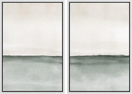 MUDECOR Framed Canvas Print Wall Art Set Grunge Industrial Pastel Gray Watercolor Horizon Abstract Shapes Illustrations Modern Art Decorative for Living Room, Bedroom, Office - 16"x24"x2 White