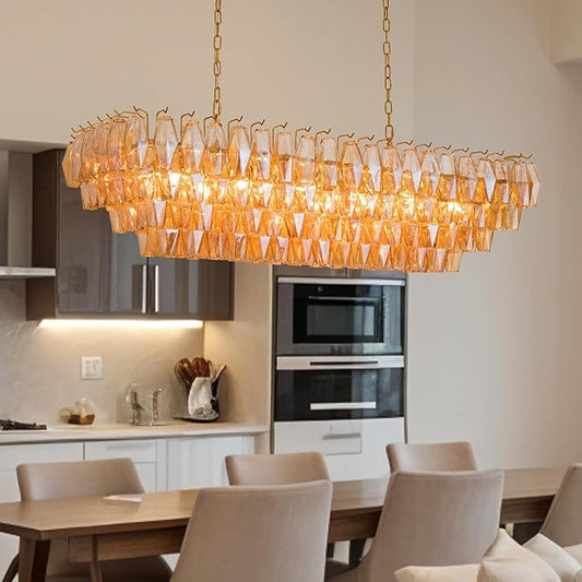 Large Chandelier, 54" Gold Rectangular Drum Chandeliers for Dining Room, 12-Light Modern Round Kitchen Island Hanging Light Fixture for Living Room, Kitchen Island, Foyer