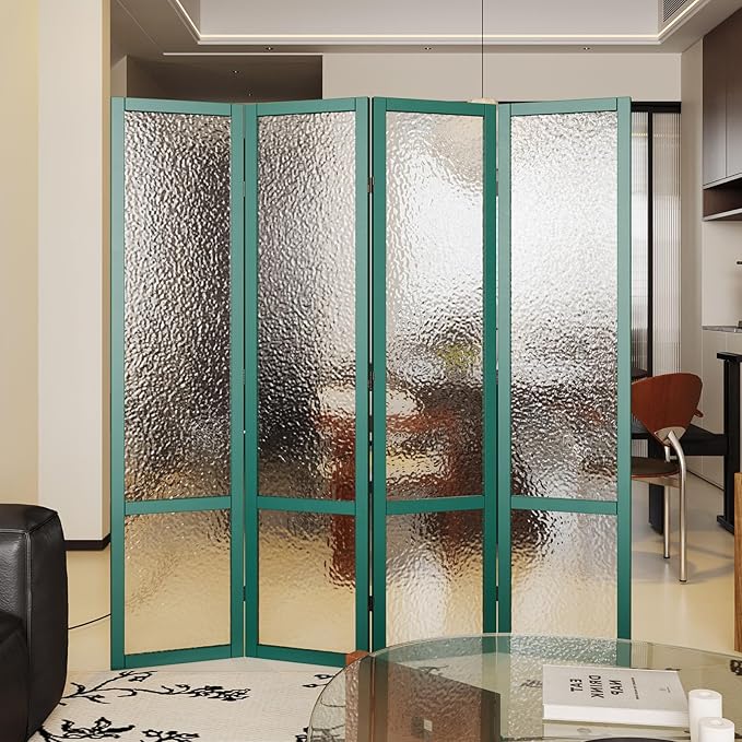 4 Panel Acrylic Room Divider Privacy Screen - Freestanding Frosted Translucent Partition, Lightweight Modern for Home Office Studio (Green, 4 Panels)