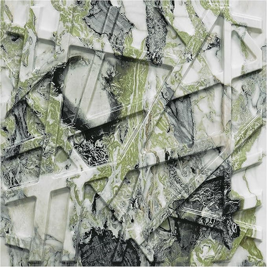 33 Pack 3D Wall Panels for Interior Wall Decor, 12''x12'' Ice Green Marble Effect Accent Textured Wall Panels, Wall Covering Panles for Living Room, Gaming Room, TV Background, Cover 32 Sq.Ft