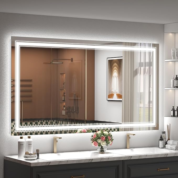 55x30 LED Lighted Bathroom Mirror for Wall, Large Dimmable Vanity Mirror with Lights, Anti-Fog, Shatterpoof, Memory, ETL Listed (Backlit + Front Lit)