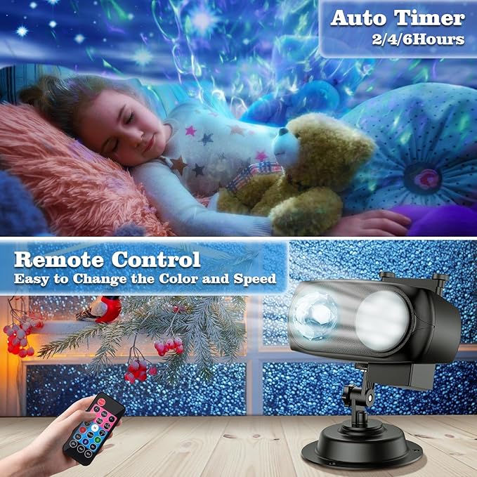 2025 Upgraded Brighter Halloween Christmas Outdoor Projector Lights with 14 HD (3D Ocean Wave+Patterns) Replaceable Slides, Waterproof for Indoor Outdoor Xmas Theme Party Yard Garden Decoration