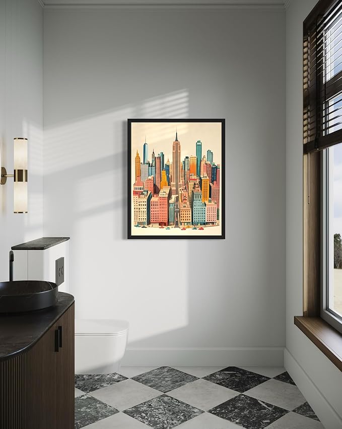 New York Wall Art Poster Print, Vintage Retro Landscape Scenery Painting Artwork Travel Prints Decor Cityscape Landmarks Gallery 27 (New York, 16 x 20 inches, Unframed)
