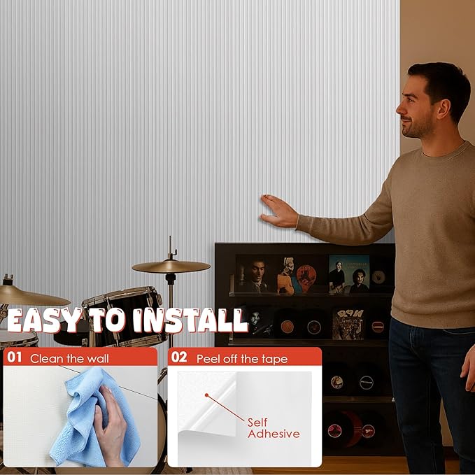 5 Pack Acoustic Panels,47.2x23.6x0.4 inch Acoustic Wall Panels,Large Soundproof Panels,Self-Adhesive Sound Proof Panels for Walls,Acoustic Treatment for Recording Studio&Office,White