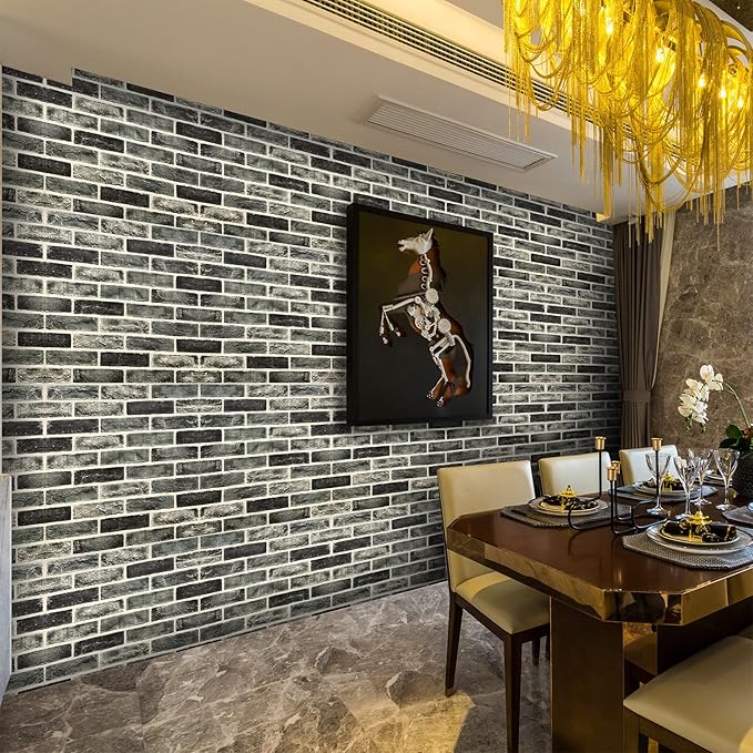 10-Pack 52 Sq.Ft 3D Wall Panels Peel and Stick 3D Faux Brick Wallpaper Peel and Stick Grey Faux Stone Wall Panel Foam Brick Self-Adhesive 3D Wallpaper