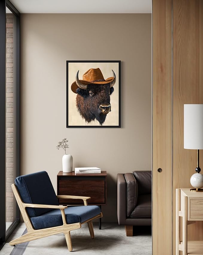 Bison Cowboy Art Print Poster Wall Art, Western Country Farmhouse Wild West for Bedroom, Bathroom, Living Room Art Decor 58 (Bison, 8 x 10 inches, Black Frame)
