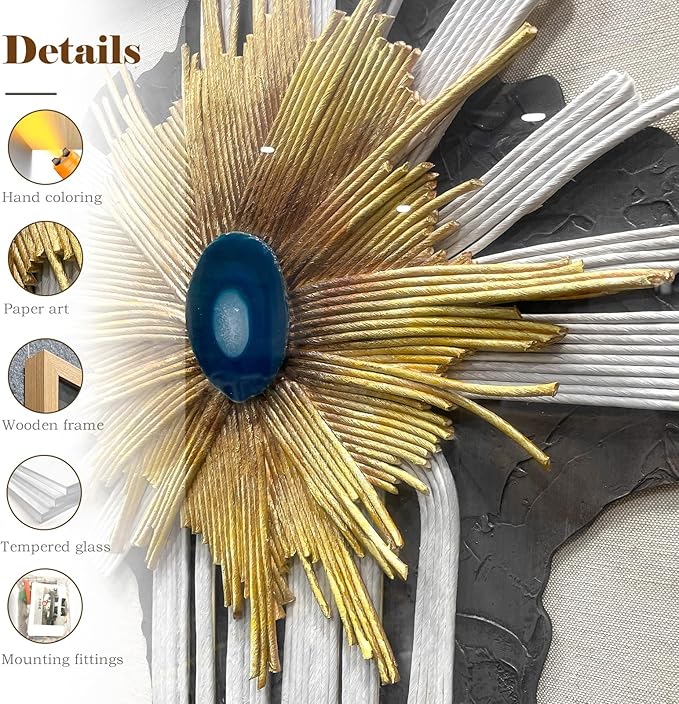 LIUZEYUE - Handmade paper art, artificial gemstone piece 3D mural living room modern wall decoration 31.5"x31.5"