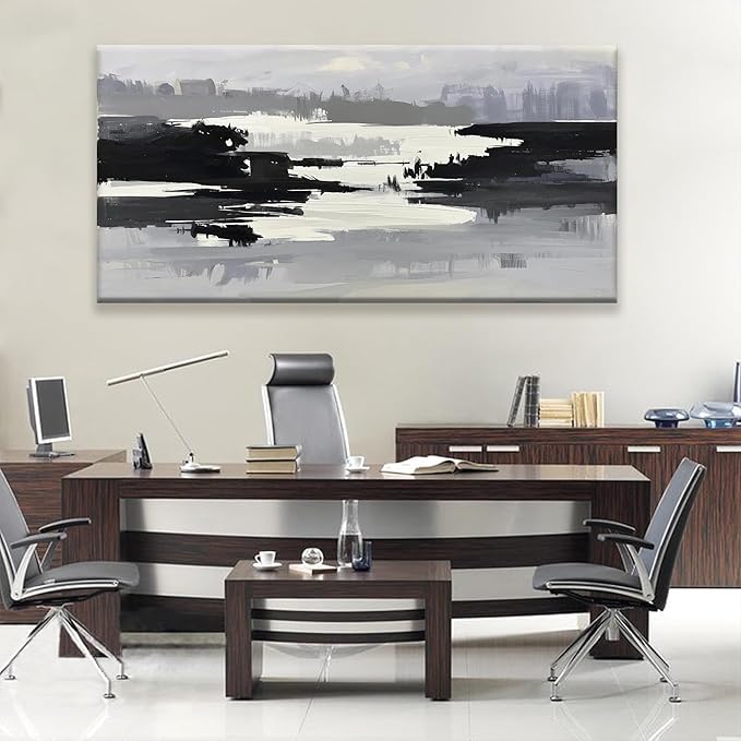 Abstract Wall Art Canvas Art Wall Decor For Living Room Decorations Large Black And Grey Abstract Wall Decor Office Abstract White Wall Art For Home Bedroom Kitchen Artwork 29x58 Inch