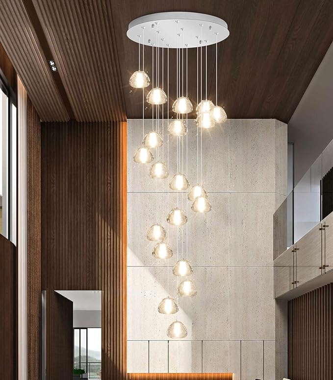 20-Light Modern Chandeliers for Entrance High Ceiling Chandelier Living Room Lights Fixture LED Ceiling Lamp Bubble Crystal Adjust Hanging Pendants Lighting for Stairwell Hallway Foyer