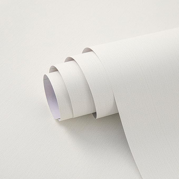 24"x393" White Grasscloth Peel and Stick Fabric Textured Contact Paper Linen Wallpaper Vintage Matte Frosted Waterproof Flax Seagrass Wallpaper for Bedroom Bathroom Kitchen (Off-White)