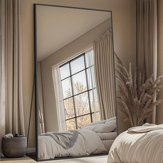 MELOMOIR 82"x44" Oversized Floor Mirror Freestanding, Oversized Mirror Full Length for Bedroom Living Room Dressing Room Gym Yoga Hair Salon, Black Mirror Full Length with Shatterproof Tempered Glass