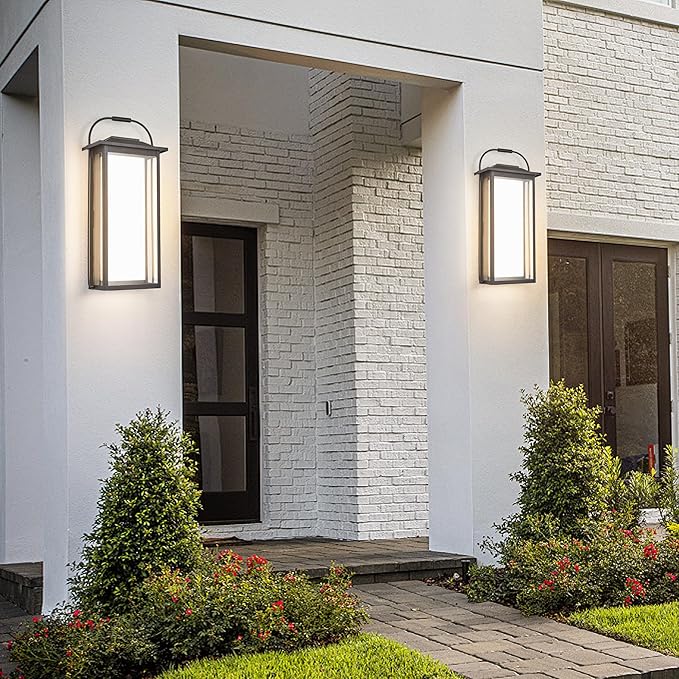 24" Ht Modern Oversized Outdoor Super Bright Wall Sconce with Built-in 2x20W LED Covered by Milky White Acrylic and Clear Glass, Suitable for Big House, Extra High Walls and Gates.