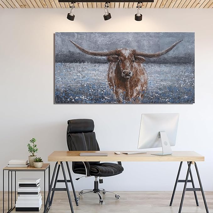 Canvas Wall Art Decor Vintage Wall Art For Living Room Black And White Highland Cow Wall Art Decor Canvas Art Work Wall Art Prints Wall Decorations For Bedroom Office Kitchen Home Wall Decor 24" x 48"