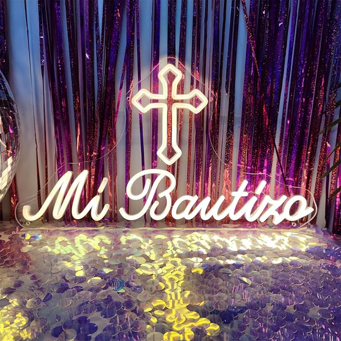 Mi Bautizo Neon Signs for Wall Decor, 21.6*12.2 inches Mi Bautizo Led Neon Light Sign perfect for Baby Birthday Decoration, Baby Shower Party, Room, Bedroom, Garden, Birthday Party, Christmas,, INSNEnN