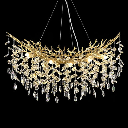 L36inch Crystal Rectangle Chandelier for Dining Room, Gold Tree Branch Chandeliers Over Table, Top K9 Crystal Modern Chandeliers for Kitchen Island,Dining Table,Luxury Rectangular Chandelier