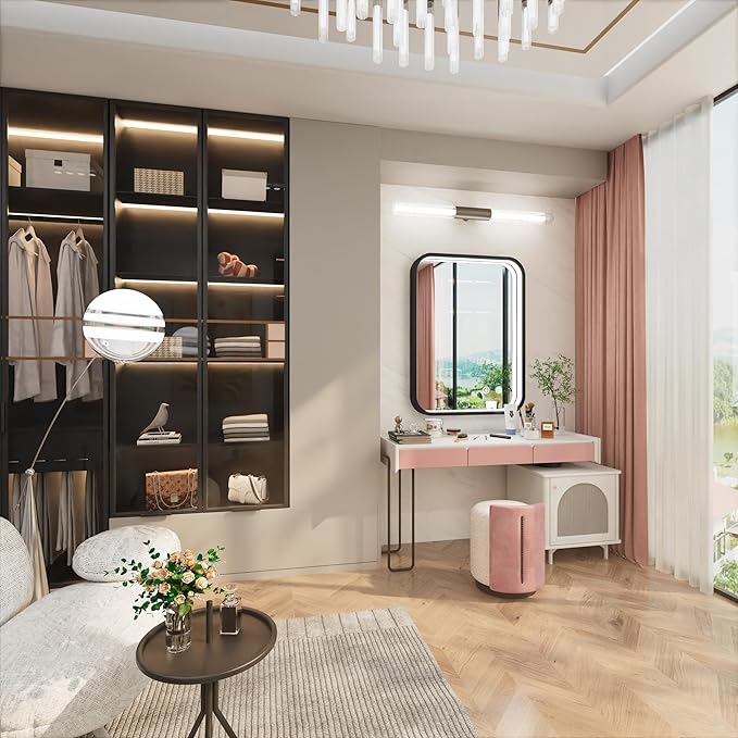 24x32 Inch Black LED Mirror for Bathroom with Lights, 3000K/4500K/6000K, Wall Mounted Lighted Bathroom Vanity Mirrors, Stepless Dimmable, Memory Funtiom, Anti-Fog, Horizontal/Vertical