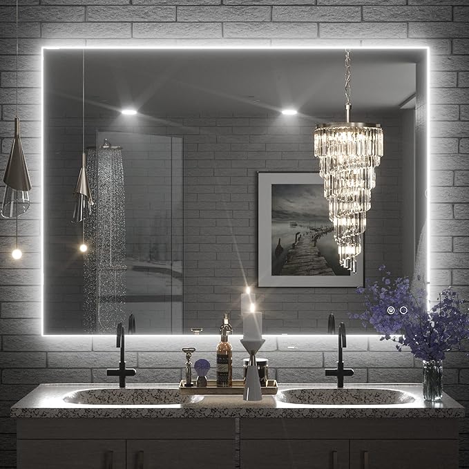 Keonjinn 40 x 32 Inch LED Bathroom Mirror with Backlit, Anti-Fog, CRI90+ HD Dimmable Vanity Mirror, High Lumen, Horizontal/Vertical Wall Mount, UL Listed Lighted Vanity Mirror, Waterproof