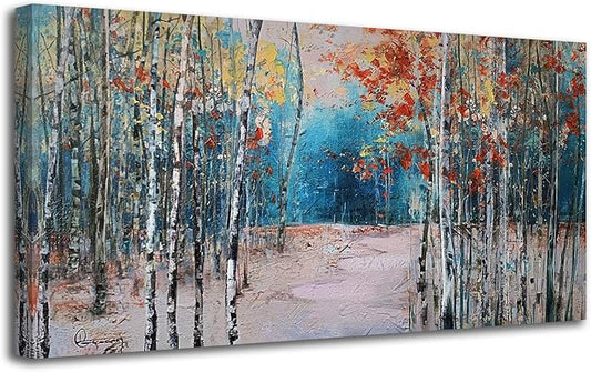 Ardemy Aspen Tree Wall Art Living Room Landscape Panoramic Textured Pictures Bedroom Wall Decor Forest Canvas Paintings Artwork Home Office Wall Decoration, Large 48"x24"