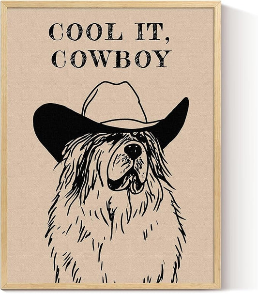 ARPEOTCY Small Framed Canvas Wall Art, 12x16in, Vintage Cowboy Dog Art(Cool It, Cowboy), Trendy Western Room Wall Decor for Bedroom, Country Retro Artwork
