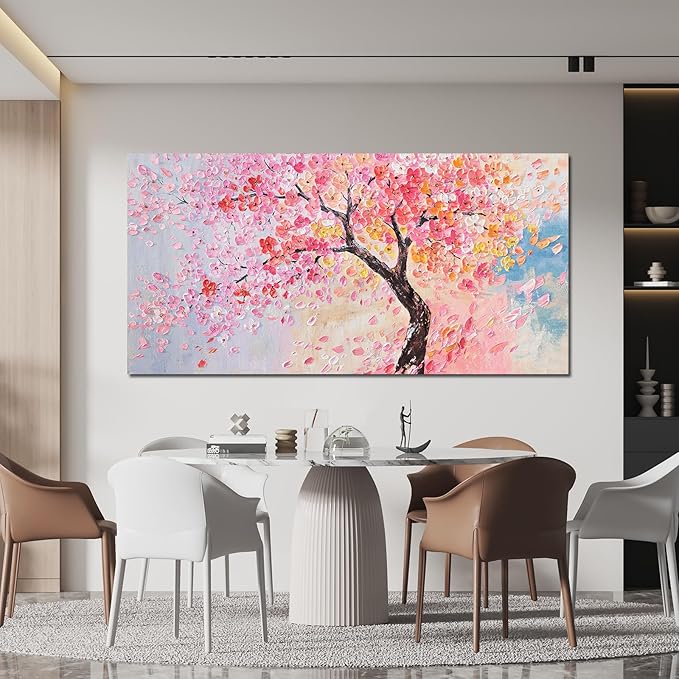 AIXMGSJS Large Canvas Wall Art Decor Artwork for Walls Tree of Life Wall Art for Living Room Canvas Art Wall Decor Vintage Pink Wall Art Prints Artwork for Walls Home Office Decor 24" X 48"