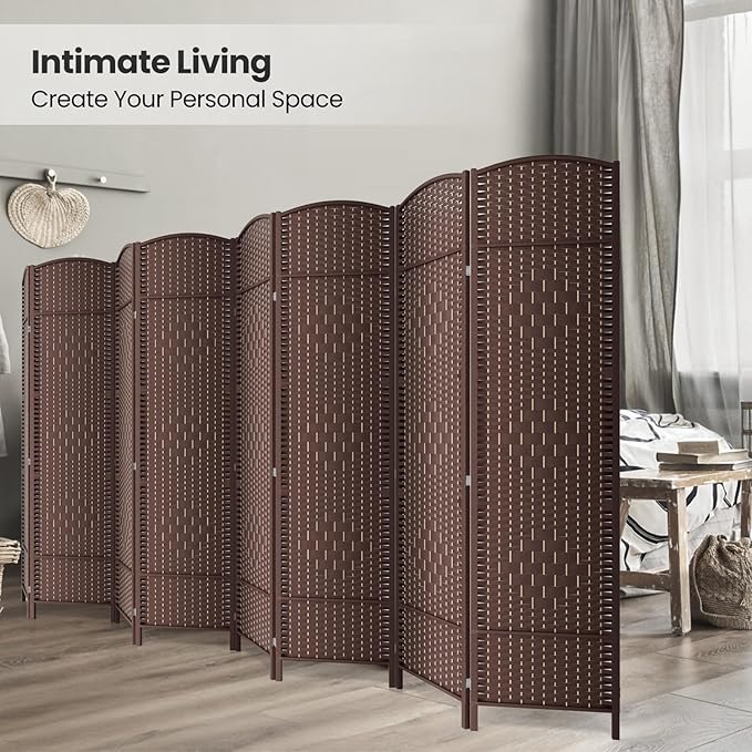 8 Panel Room Divider,6Ft Folding Privacy Screen,Tall - Extra Wide Foldable Panel Partition Wall Divider with Diamond Double-Weaved Hand-Woven Design Room Screen Divider