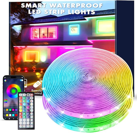 80FT Outdoor RGB LED Strip Lights, IP68 Music Sync Led Lights with App Control and Remote,Color Changing Waterproof Led Rope Lights for Outdoor, Balcony, Roof, Garden, Stairs