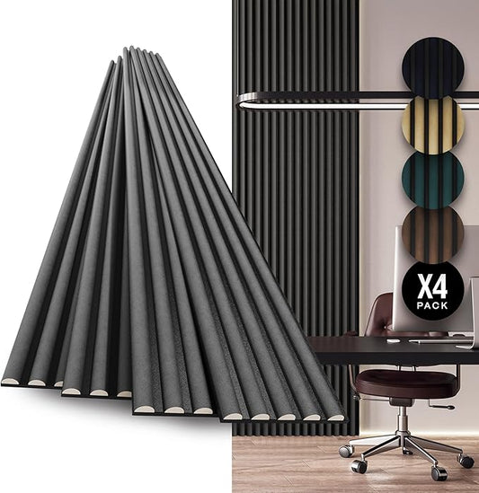 4-Pack Wood Slat Wall Panel – Velvet-Covered Wood Panels for Wall, Acoustic Panels for Interior Decor, Decorative Slat Paneling for Home, Office, Studio (Charcoal Gray)