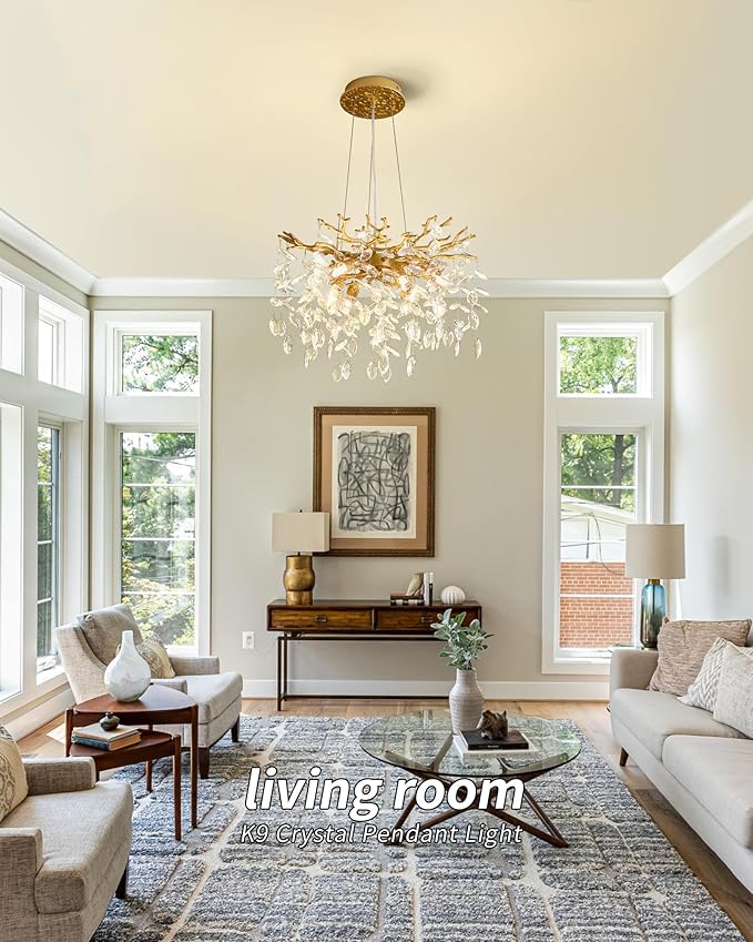 Modern Tree Branch Crystal Chandelier Luxury Gold Crystal Pendant Lighting 18" Contemporary 6-Light Chandeliers for Dining Room Kitchen Bedroom Living Room