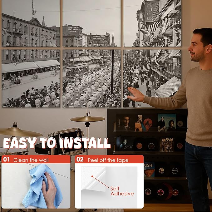 Acoustic Wall Panel 6 Pack, 23.6"x23.6"Decorative Art Soundproof Panel, Sound Absorb Self-Adhesive Panel, Acoustic Treatment for Studio, Home Theater, Office (Spectacle March 1900)