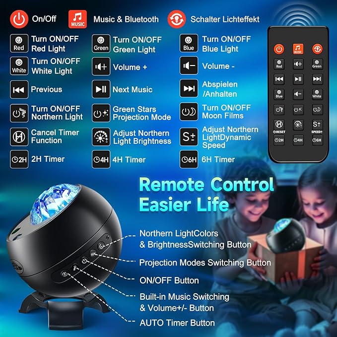 Northern Galaxy Light Projector, 300+Modes & 5 Films Star Projector, 15 White Noise & Bluetooth Northern Lights Projector,Moon Aurora Light Projector, Gifts Star Lights for Ceiling, Bedroom Decor