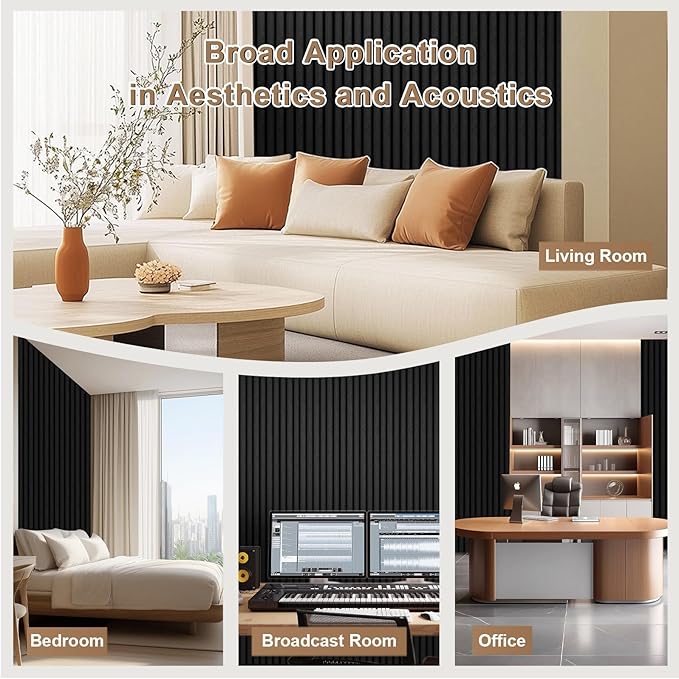 AKK-PANE Acoustic Folding Wood Slat Wall Panels, 94.5" x 23.6" 15.5ft² for Interior Wall Decor, Sound Absorbing Slat Wall Paneling, Fluted Wall Panel for Stylish Spaces Sound Reduction(Mirage Black)