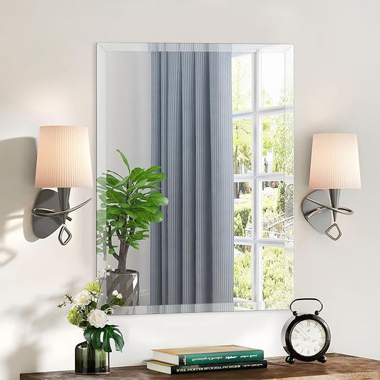 24x36 inch Rectangle Frameless Wall Mirror, 1" Polished Beveled Edge for Bathroom, Living Room, Bedroom