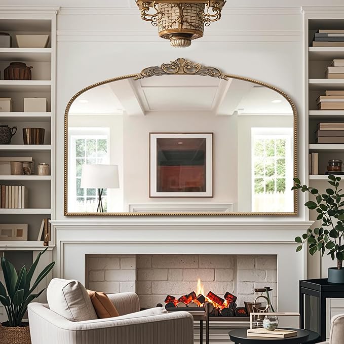 Micasso Large Vintage Gold Mirror: 48"x 33" French Baroque Antique Mirror - Traditional Ornate Decorative Wall Mounted Arched Mirrors for Wall/Mantel/Entryway/Hallway - Home Decor for Living Room