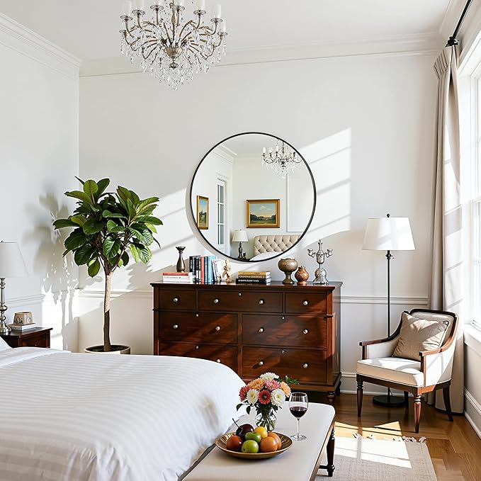 Antok Wall Mirror, 18"x18" Bathroom Vanity Mirror, Anti-Rust HD Tempered Glass, Wall Mounted Mirrors for Living Room, Entryway, Black Frame, Round