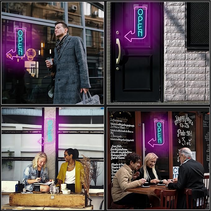 Looklight Open Arrow Neon Sign for Wall Decor Blue Pink LED Light Sign Decoration for Shop Bar Cafe Party Bookstore Supermarket Gym, Get Your Business Seen Day Or Night