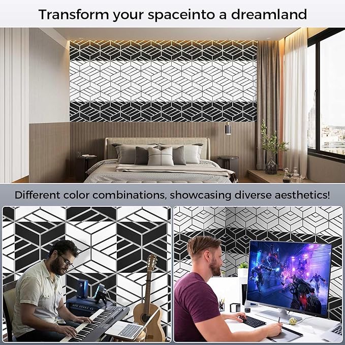 8 Pack 2-Layer Soundproof Wall Panels, 15.7 x 15.7 x 0.43 in Large Sound Proof Foam Panels for Walls, 1.1lb/ft³ High Density, 3D Acoustic Panels,Artistic Noise Dampening Panels Black&White