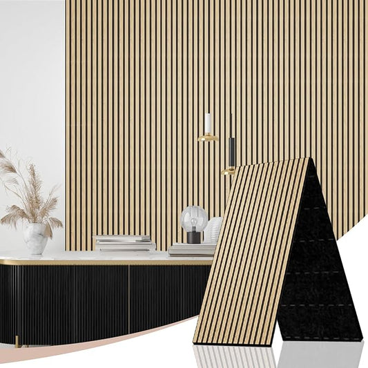 AKK-Stave Acoustic Wood Slat Wall Panels, Foldable Panels 94.5" X 23.6 "X 0.7" 15.5 ft² 3D Fluted Sound Absorbing Panel, for Interior Decoration (Classic Oak 13#)