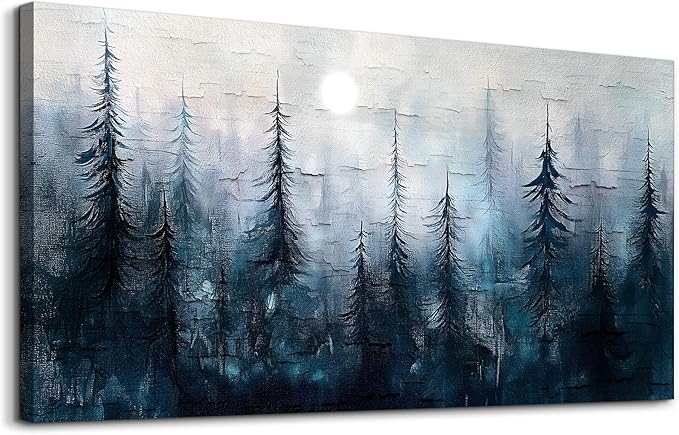 KELIYUAN Canvas Wall Art For Living Room Bedroom Wall Decor For Office Room Hallway Decoration Mural Modern Abstract Foggy Forest Landscape Prints Artwork Pictures Ready To Hang Home Decor 20x40 In