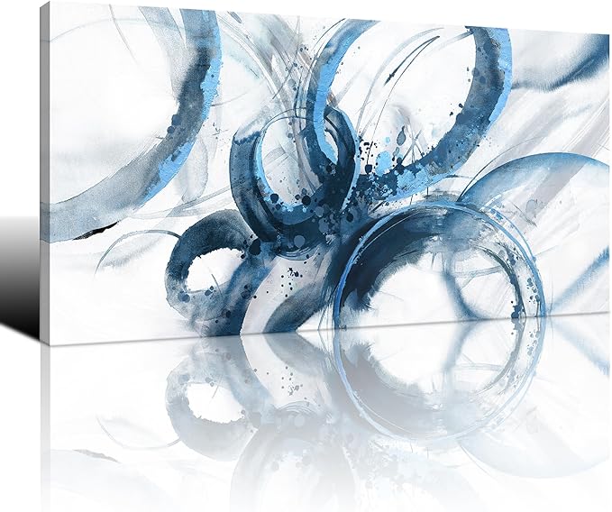 AJAZIKO Blue Wall Art Abstract Wall Decor Pictures for Living Room Wall Decoration Print Pictures Canvas Framed Artwork Minimalist Paintings for Office Above Bed Wall Decor 20×40in