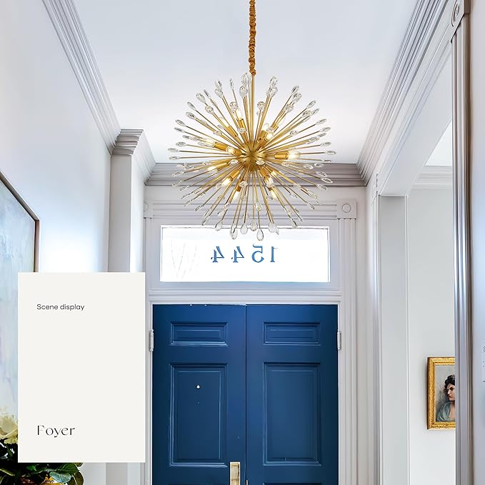 16-Light Gold Sputnik Chandeliers, 31" Starburst Firework Pendant Light fixtures, Mid-Century Modern Satellite Ceiling Lights for Dining Room, Kitchen, Bedroom, Living Room, E12