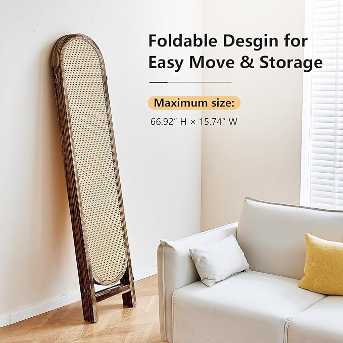 5.6 Ft Room Divider 4 Panel, Folding Privacy Screen, Rattan Room Divider, Foldable Wood Divider Panel, Portable Partition Screen, Wall Divider for Room Separation Home Office Garden-Brown