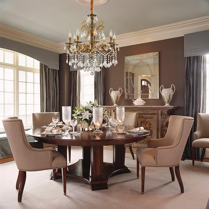 8 Light Classic Traditional Candle-Style Crystal Chandeliers for Dining Room Living Room Bedroom entryway Antique Gold Finish