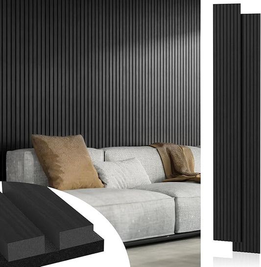 Acoustic Wood Wall Panels, 2-PC 94.49 x 12.6 in Soundproof Wood Wall Panels for Decor, Wood Slat Wall Panels for Wall Decor, Natural Black