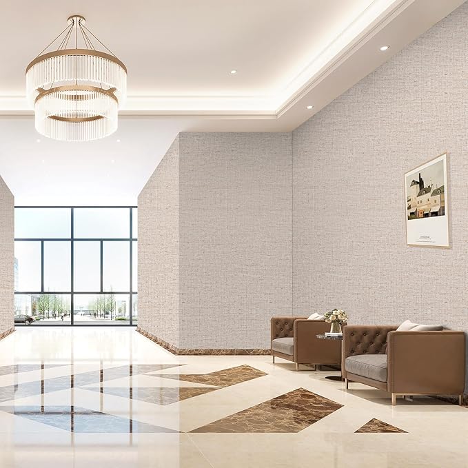 15.75"x787.4" Beige Grasscloth Wallpaper Peel and Stick Removable Textured Wall Paper Self Adhesive Contact Paper Faux Linen Cabinets Drawers Bookshelves Thickened Waterproof Shelf Vinyl Roll