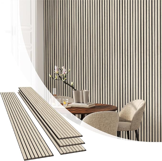 Olanglab Wood Slat Wall Panels 4 Pack, Wooden Acoustic Wall Panels, 94.5"x12.6" Each 3D Wall Panels for Interior Wall Decor (Light Oak-Extendo Trio)