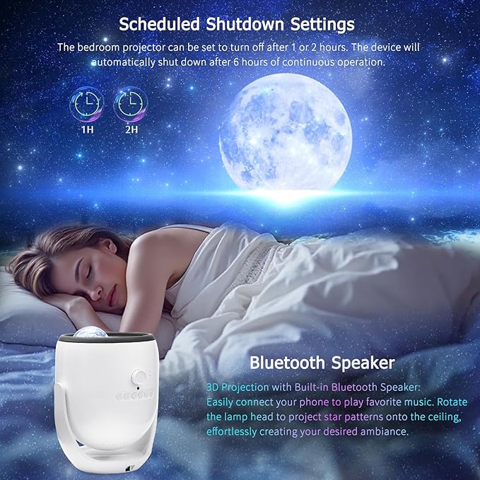 3D Galaxy Projector Night Light Projector with Bluetooth Speaker, Featuring 90 Patterns of 3D Star and Aurora Projection, Birthdays, Christmas, Valentine's Day