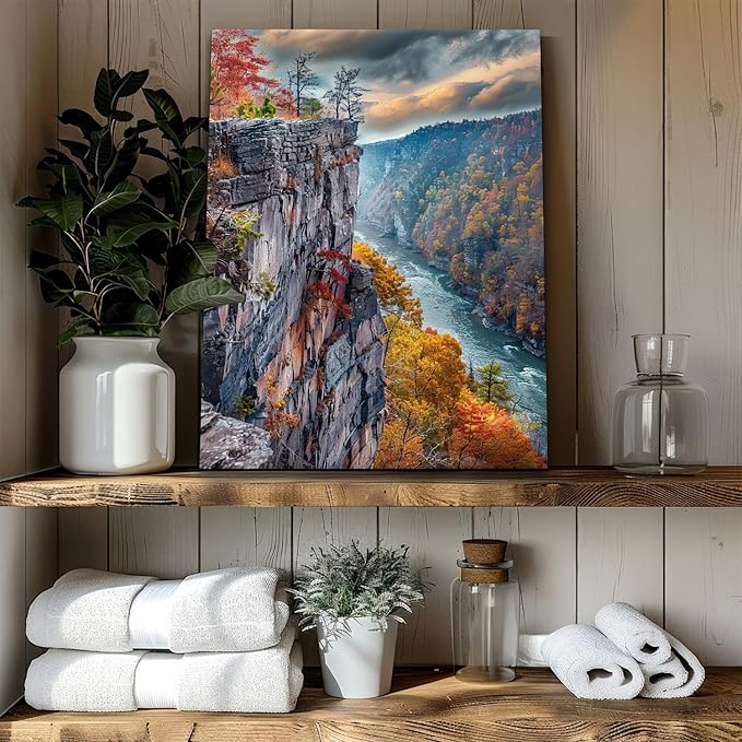 Mountain Wall Art for Living Room National Park Posters Sunset River Landscape Wall Decor Forest Scenery Canvas Prints Nature Mountains Cliffs Painting for Office Bedroom Home Decoration 12x16"