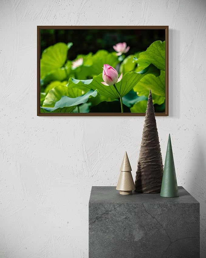 Oriental Beauty: Stunning Feng Shui Landscape Wall Art Prints for Home Decor in 3 Sizes (Serenity in Bloom: Pink Lotus Bud Amidst Green, 20" x 30")